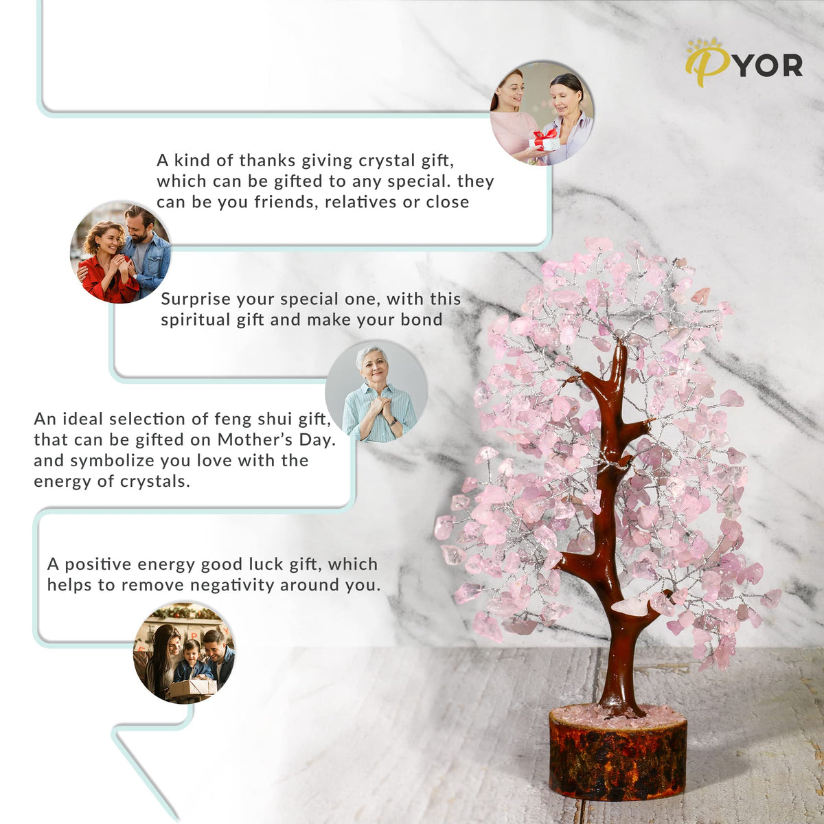 PYOR Rose Quartz Tree, Pink Office Decor, Money Tree, Rose Quartz Crystals, Pink Office Accessories, Gemstones, Feng Shui Decor, Spiritual Gifts for Women, Healing Crystals and Gems