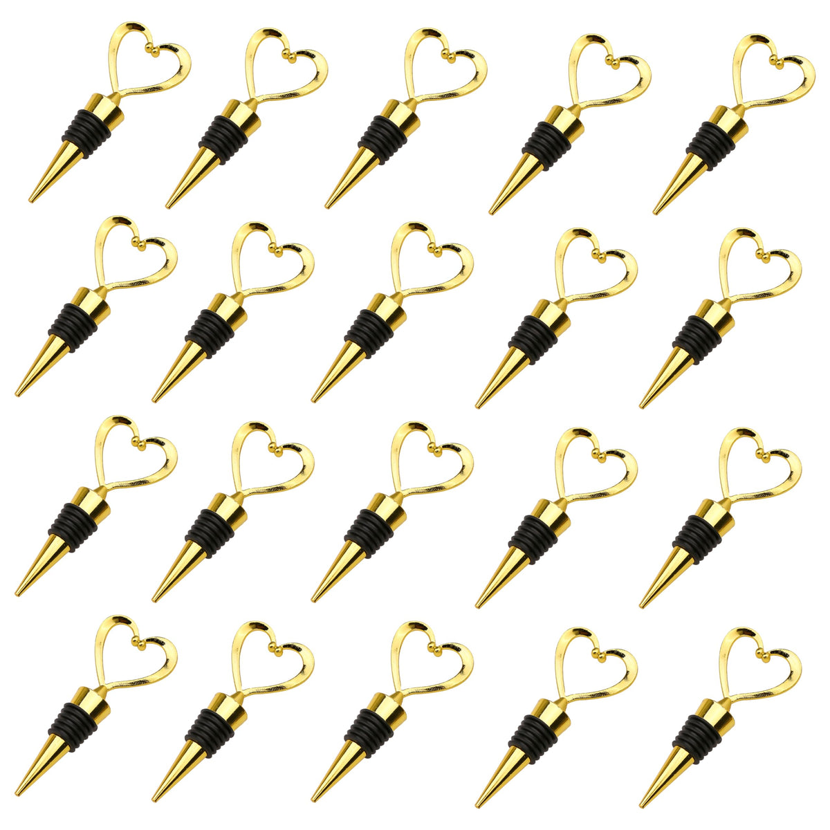 Marsrut (20PCS) Heart-Shaped Bottle Stoppers, 4.1"" Long, For Wine & Beverage in Stainless Steel, Love Elegant Design for Guests (Gold Color), Normal, heart-bottle-stoppers-140324