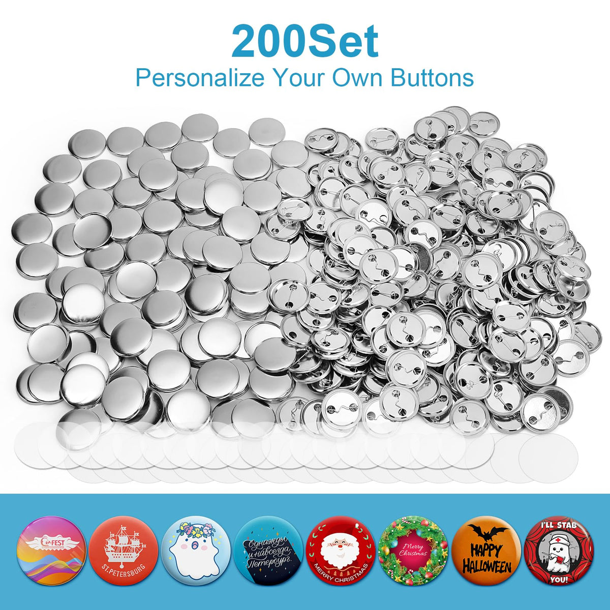 KUNTAERY 200Set 1.26 Inch Button Maker Supplies, 32mm Button Supplies Parts, Approx. 1.25 Inch Metal Blank Badge Parts with Blank Paper for Maker Machine Pin Maker Press
