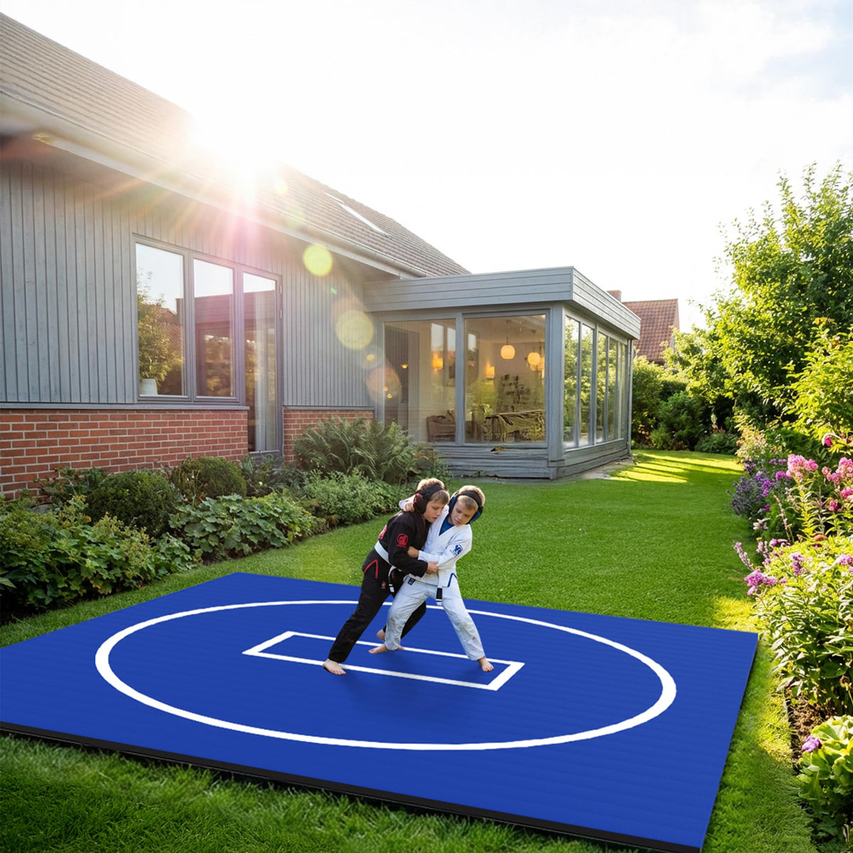 HFPFTS Wrestling Mat for Home, 10’x 10’x 1.25” Wrestling Mat, Safe Wrestling & Play Mat for Kids and Family, Jiu Jitsu, BJJ, MMA, Wrestling Mats, Martial Arts, Tumbling, Easy Clean, Gym Mat, Blue