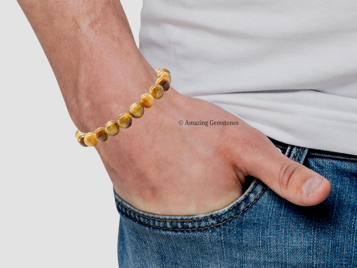 Amazing Gemstone Crystal Bracelet for Women Men's Gifts - Protection Healing Crystal Bracelet - 8mm Gemstone Beaded Stretchable Bracelet Pulseras Para Hombres Mujer Stocking Stuffers Mothers Day Gift (Yellow Cat's Eye)