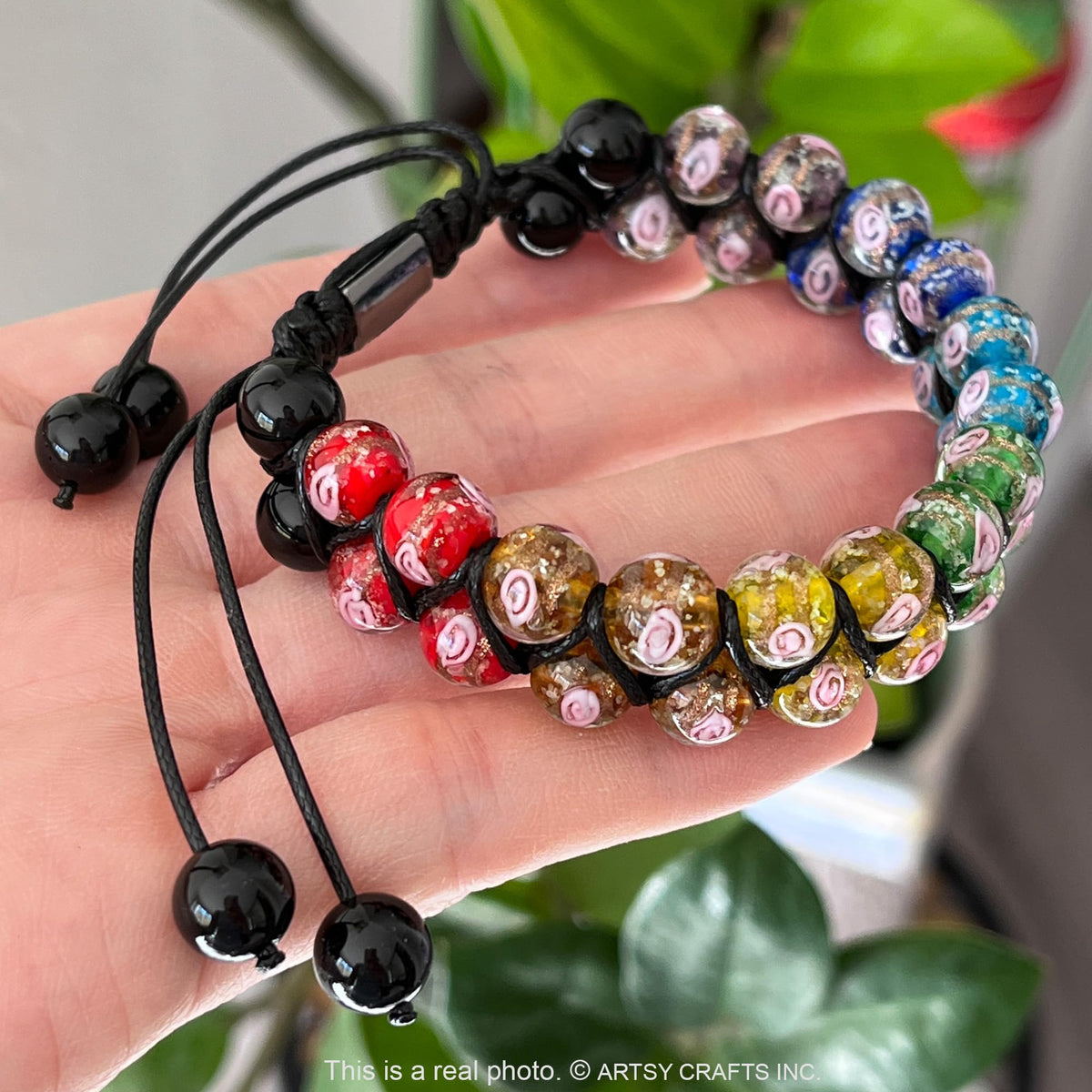ARTSY Crafts Glow in The Dark Firefly Beads Bracelets, 7 Chakras Crystal Mermaid Glass Beaded Bracelets for Anti Anxeity Healing Energy Money Wealth Abundance Stackable Bangle Wristband (Multi)
