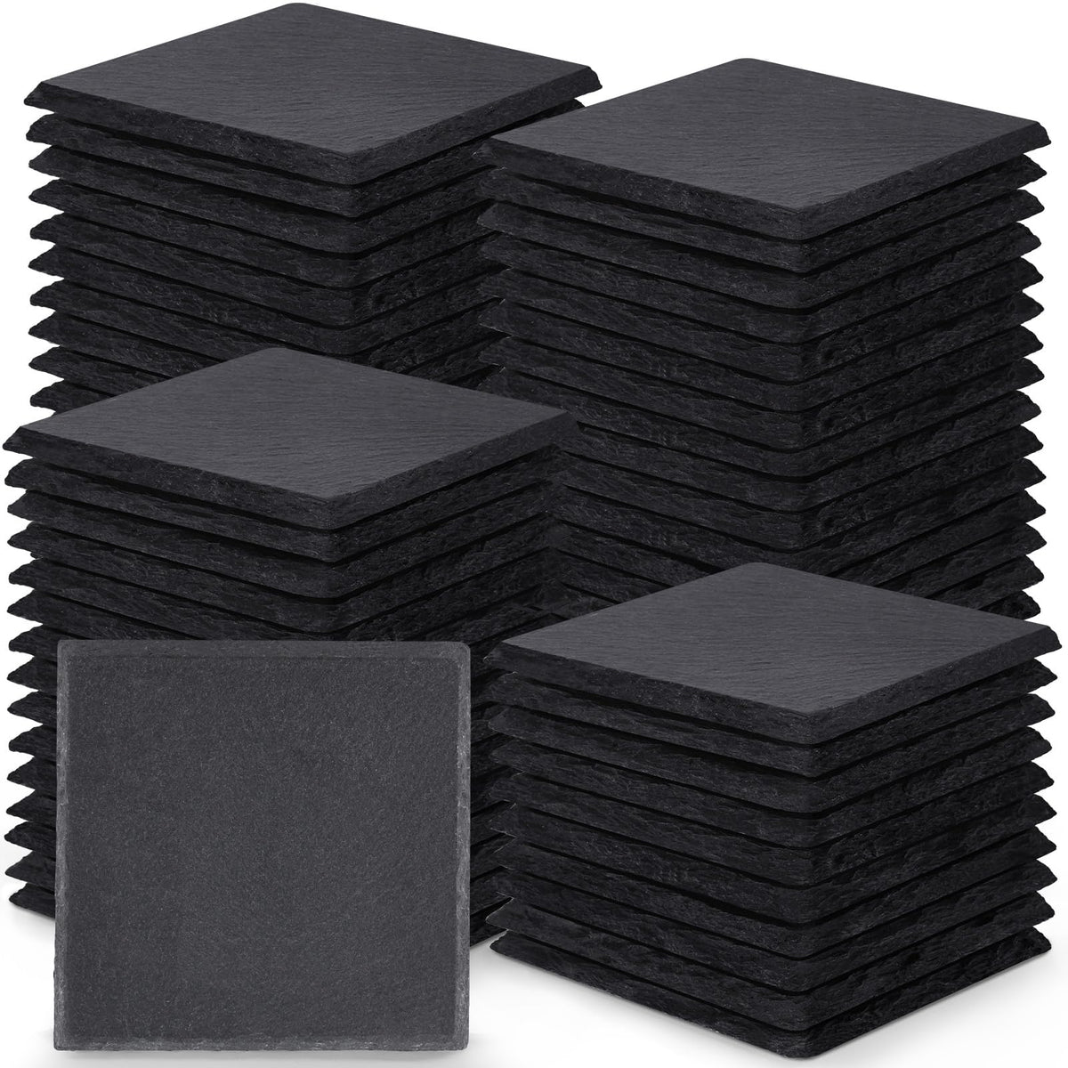 72 Pieces Slate Drink Coasters, GOH DODD 4 Inch Black Coasters Stone Coaster Set, Laser Engraving Blanks with Anti-Scratch Bottom for Home Office Bar Outdoor Housewarming Gifts Wedding Party, Square