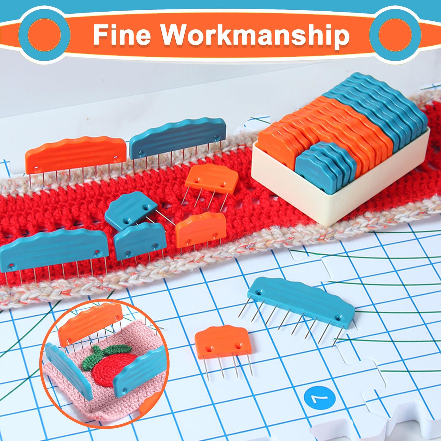 20pcs Knit Blocking Pin Kit, Knit Blockers Combs for Crochet Knitting Blocking Board Mats, Knit Blocking Pins for Crochet Projects Sewing Lace Needlework Projects Tool (Pink Blue)