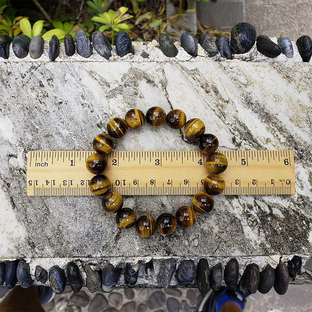 chengmu 12mm Tiger Eye Stone Stretch Bracelet for Men Natural Round Beads Semi Precious Gemstone for Crystal Elastic Beaded Bracelet 8"