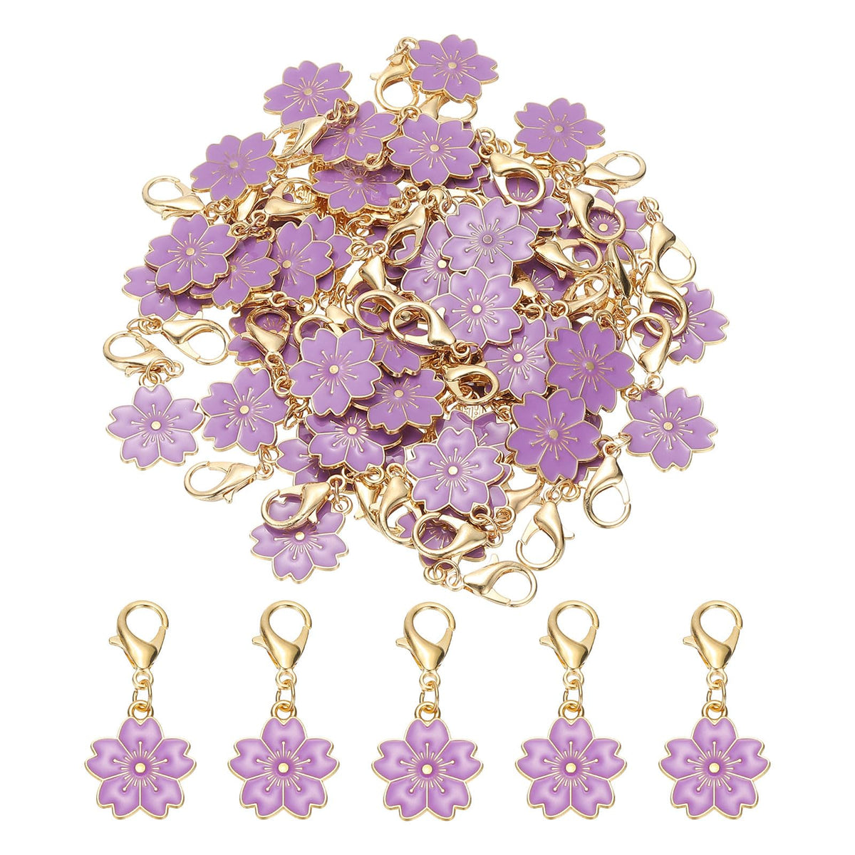PATIKIL Flower Crochet Stitch Markers, 50 Pack 1.4" Metal Knitting Markers Cherry Blossom Removable Lobster Clasp Charm Locking Cute Stitch Marker for Sewing Crocheting DIY Craft, Purple