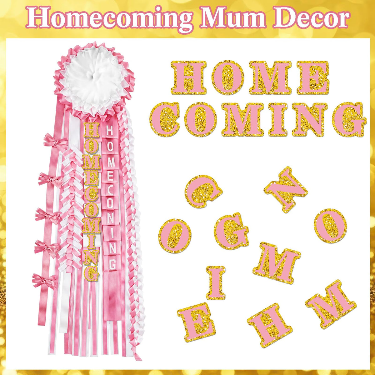 FunooFuno 72 Pcs Glitter 2026 Graduation Letters Numbers Cardstock Shiny Crafts Alphabet with Adhesive Dots for Graduation Trifold Photo Board Grad Leis Homecoming Mums DIY Supplies(Pink Gold)
