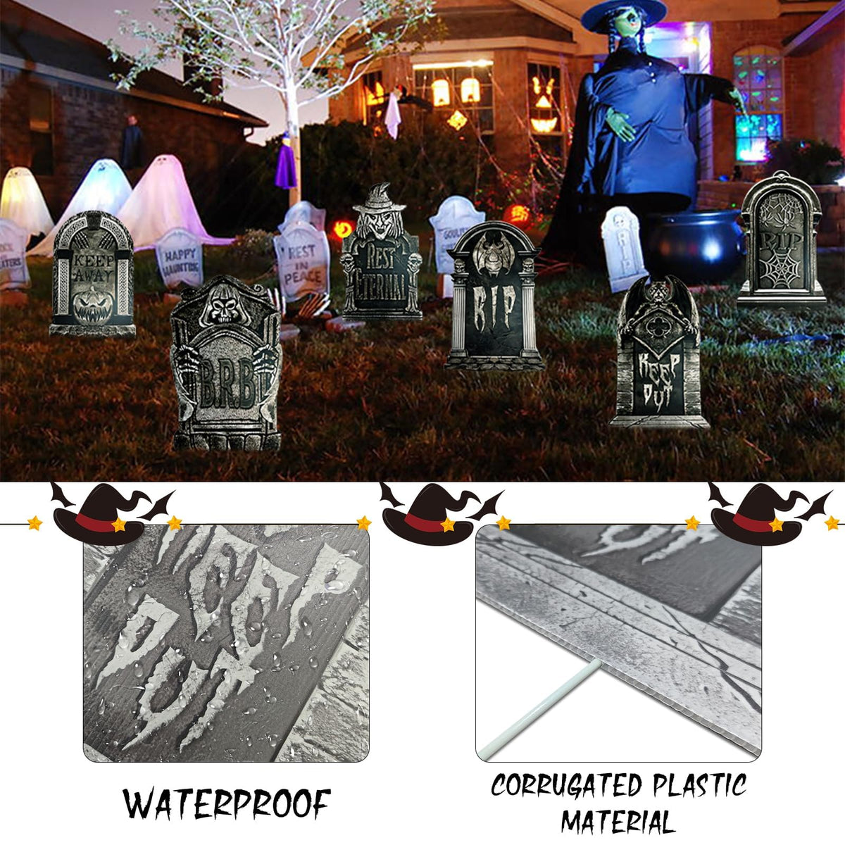 17inch Halloween Tombstones Decorations 6PCS Graveyard Halloween Decorations Outdoor, Plastic Halloween Gravestones Headstone Yard Signs for Yard Decor