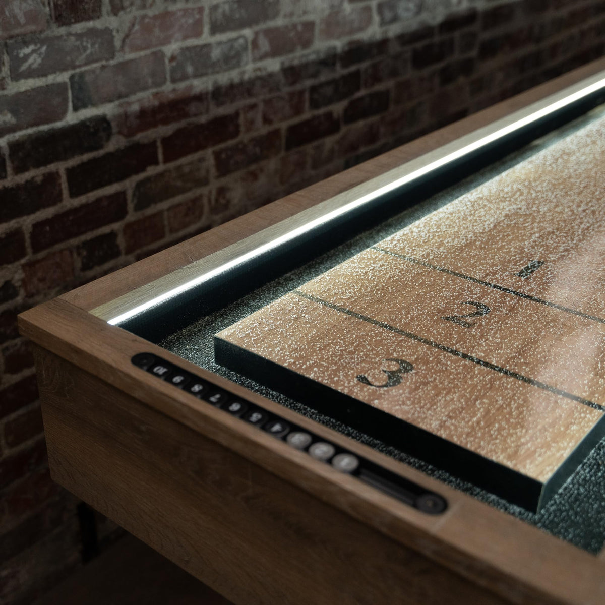 American Legend LED Shuffleboard with Buffet Top - Modern Style - Light Up LED Rails - Buffet Top with 2-Piece Leaf Design