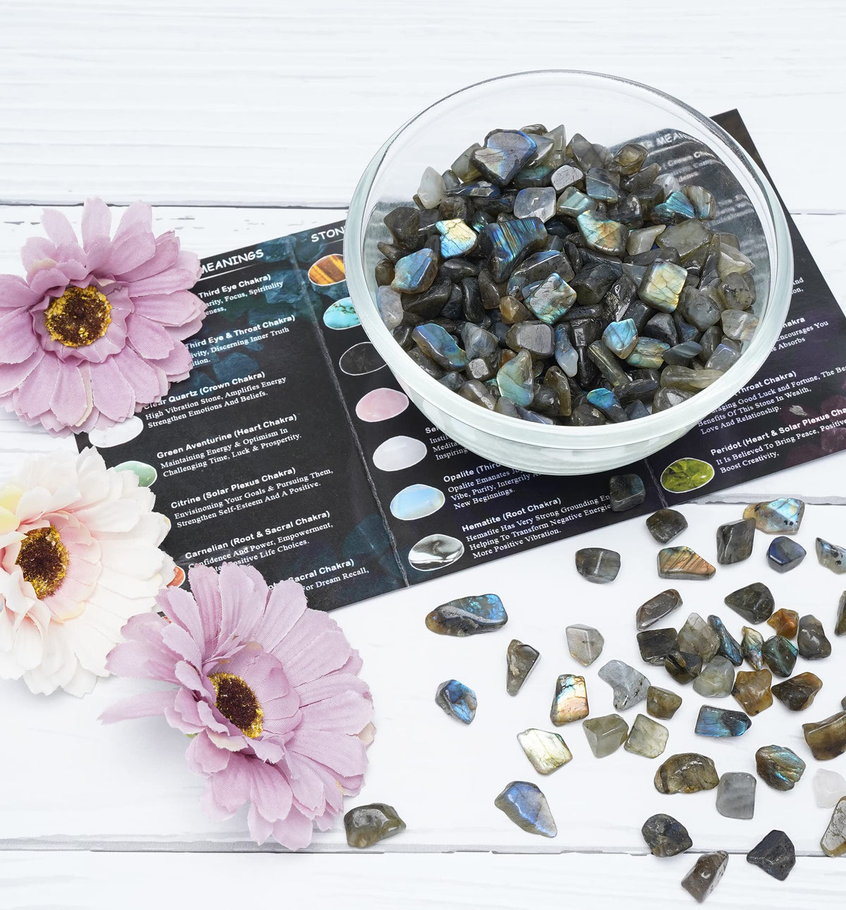 Crocon 1/2 LB Crushed Labradorite Chips Bulk Stones 1100+ Carats Natural Quartz Pieces Irregular Shape Gemstones for House Warming Gifts New Home & Chakra Healing Crystals Home Décor Gifts for Women