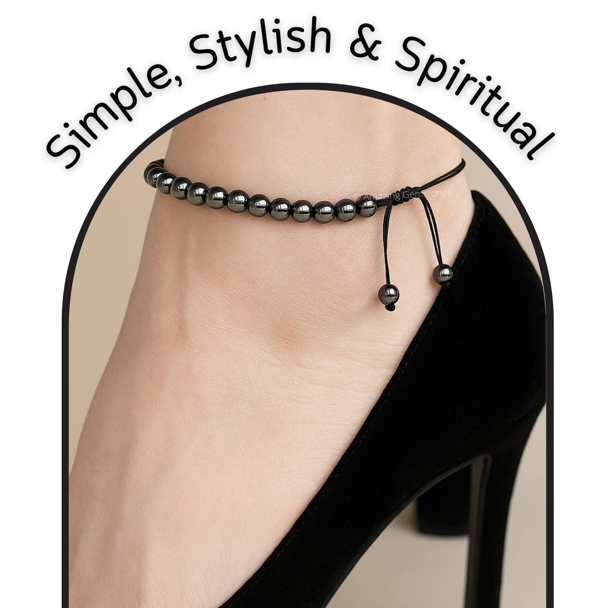 Amazing Gemstone Hematite Anklet Ankle Bracelet for Women - Adjustable Stone Anklets for Everyday Wear, Elegant Gift Jewelry for Mom, Sister or Friend