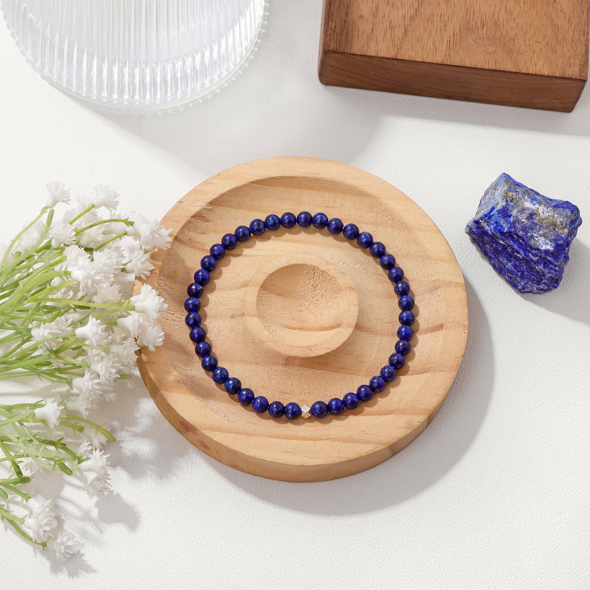 Raicegs 4MM Lapis Lazuli Bead Bracelets for Women Men Healing Crystal Bracelet Natural Stone Handmade Stretch Bracelet Reiki Spiritual Jewelry