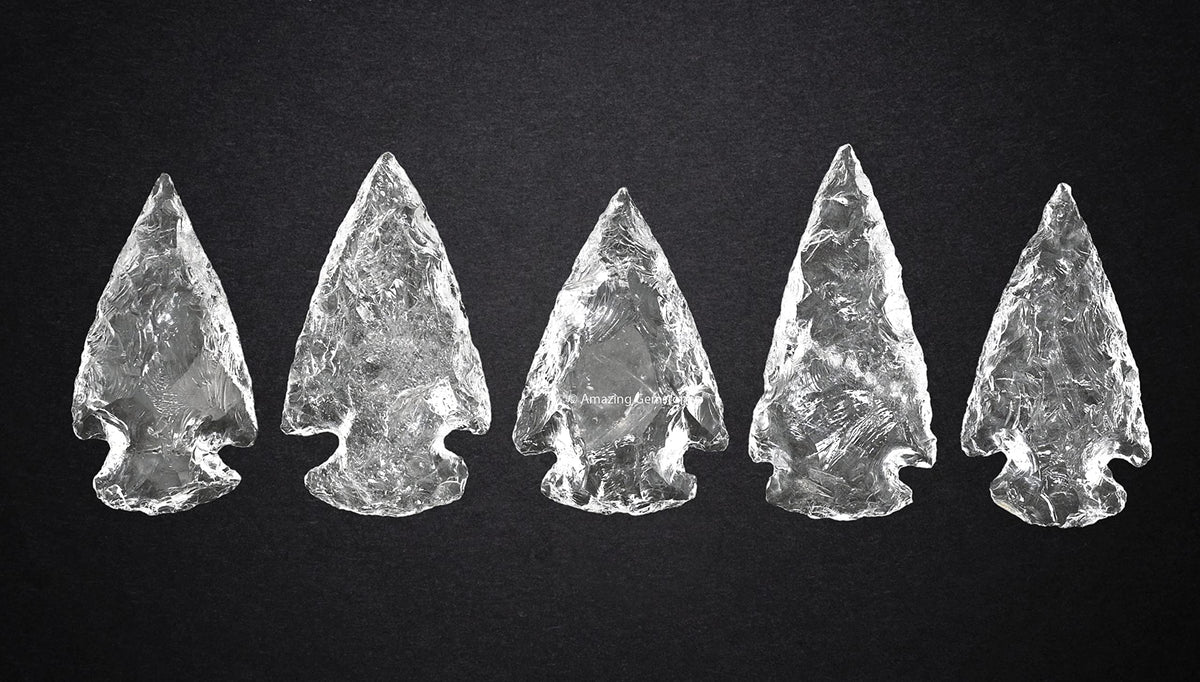 Amazing Gemstone 5 Pieces Clear Quartz Arrowhead, Crystal and Healing Stone Flint Rock Arrow Head - 1 to 1.5 Arrowheads for DIY Project Craft Point Jewelry Making