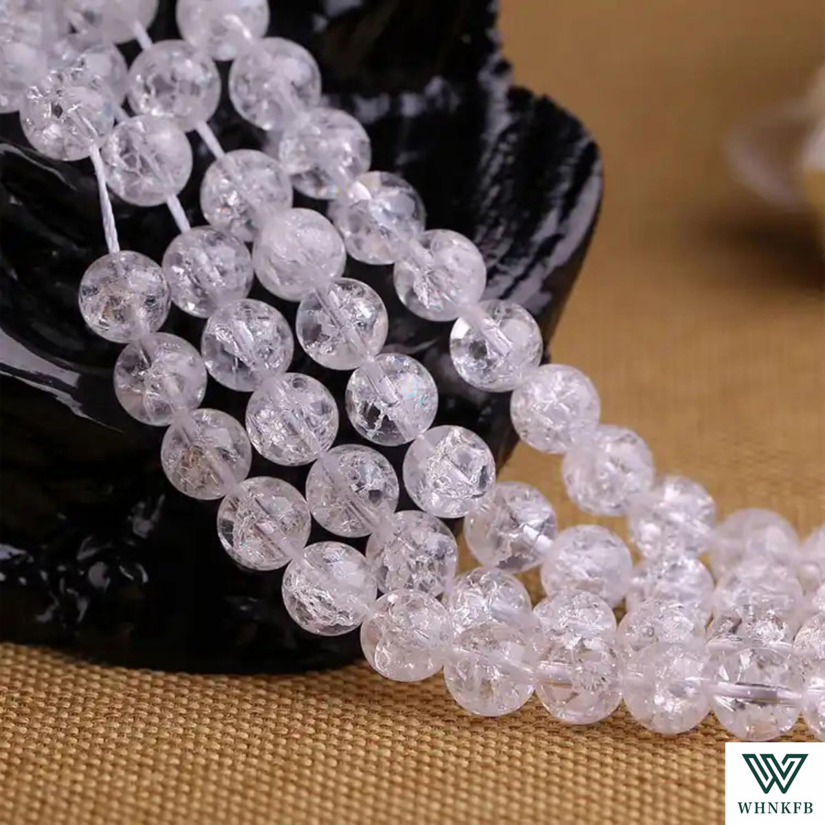 WHNKFB 6mm 100PCS Natural Crackled Clear Quartz Round Beads, Transparent Loose Crystal Beads for Jewelry Making Craft - 4mm 6mm 8mm 10mm Options with Free Elastic Cord
