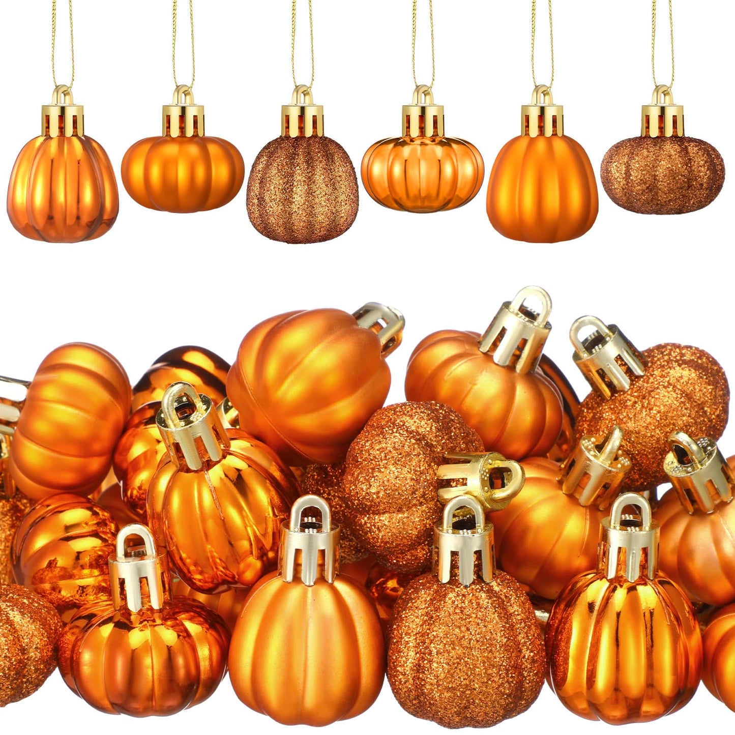 60 Pcs Fall Pumpkin Hanging Ornaments Fall Mini Pumpkin Ball Ornaments Thanksgiving Tree Hanging Decorations for Autumn Thanksgiving Harvest Small Tree Home Decor, 6 Styles