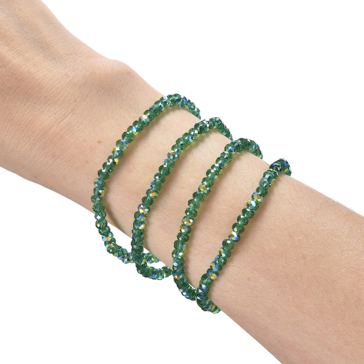 CHENSILAIYI Trendy Beaded Bracelets for Women and Girls - Boho Stacked Bead Jewelry Sets - Stretch Chakra Bracelet Pack (Green 4Pcs)