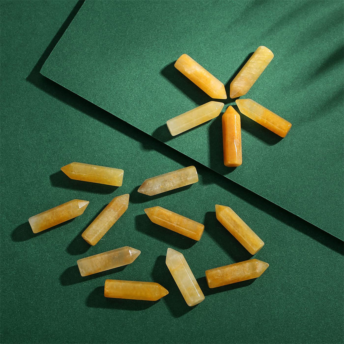 10PCS Yellow Aventurine Natural Healing Crystals Stones Sets Polished Tumbled Pocket Gemstones Bulk Hexagonal Points Reiki Energy Balancing Chakra Meditation Therapy Desk Decor Gift