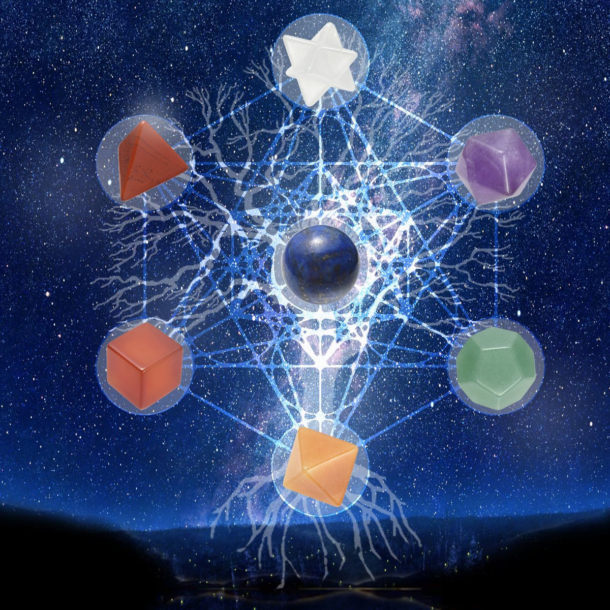 Top Plaza 7 Chakra Healing Crystals Kit Sacred Geometry Platonic Solids Crystals Reiki Tumbled Stones Set Lucky Decoration W/Black Obsidian Stand