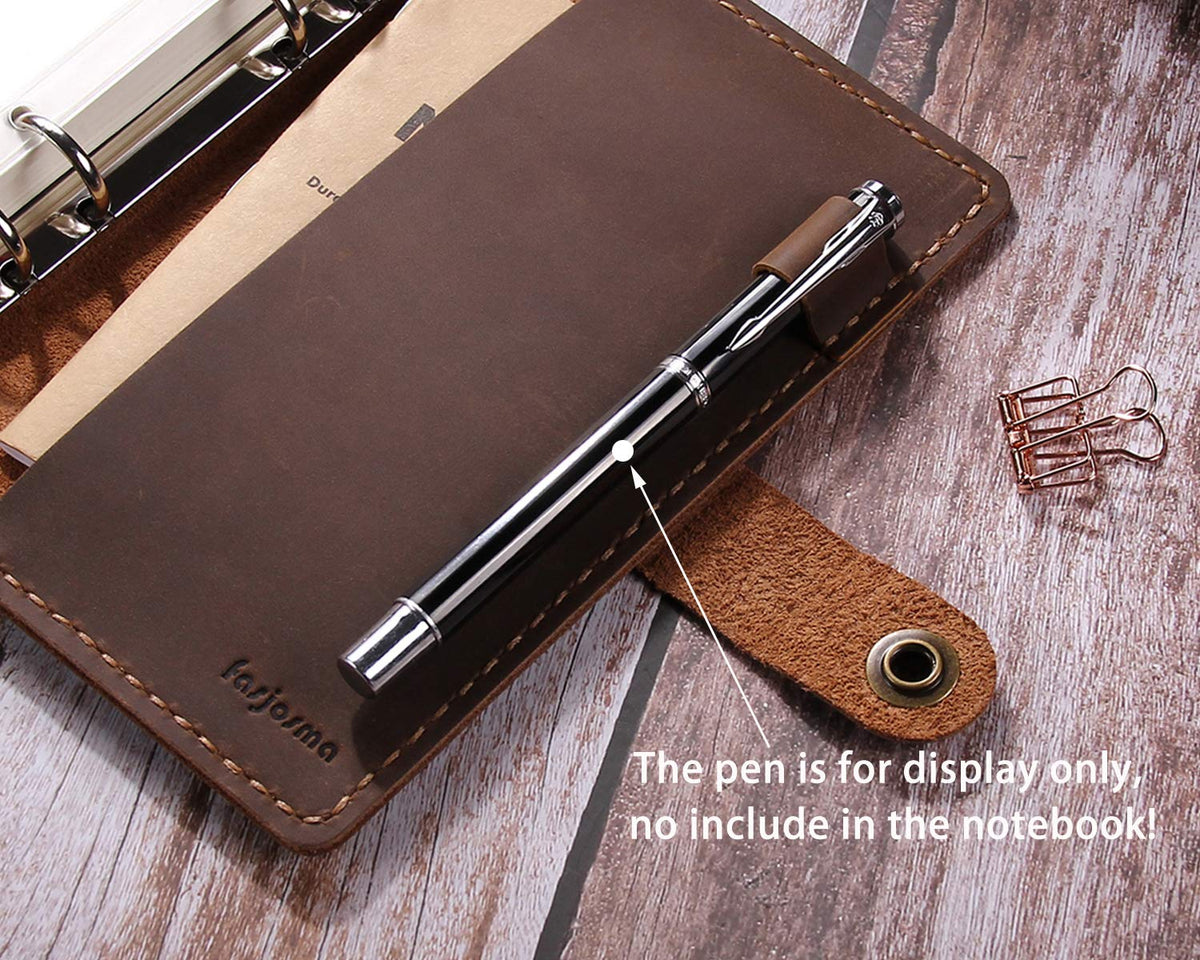 Leather Journal Refillable Writing Notebook, A6 Personal Size 6 Ring Binder Spiral Notebook, Handmade Genuine Leather Refillable Journal Binder Diary, Pocket Binder Traveler Notebook-Brown
