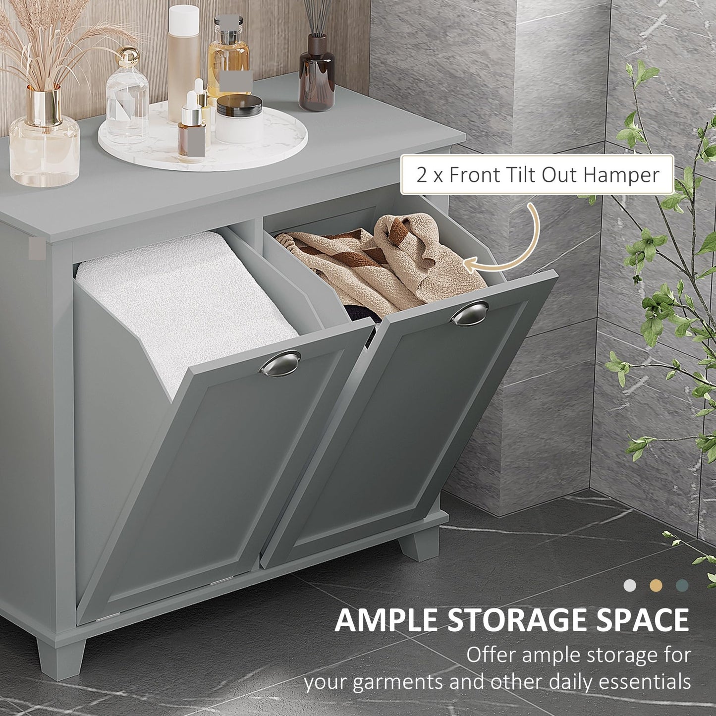 Modern Tilt-Out Laundry Sorter Cabinet, Bathroom Storage Organizer with Two-Compartment Tilt-Out Hamper,for Kitchen Home