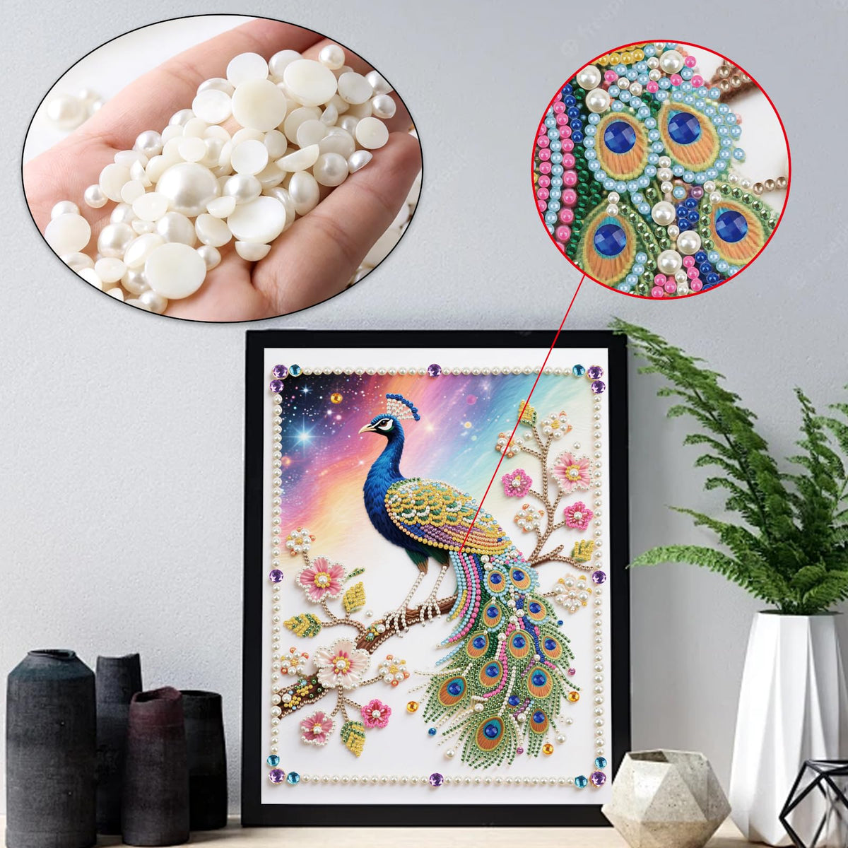 WSLWXSHM Pearl Diamond Painting Kits for Adults Peacock, 5D Special Shape Diamond Art Kits for Beginners, Crystal Rhinestones Diamond Painting for Home Wall Decoration Gift 12×16inch/30×40cm Animal