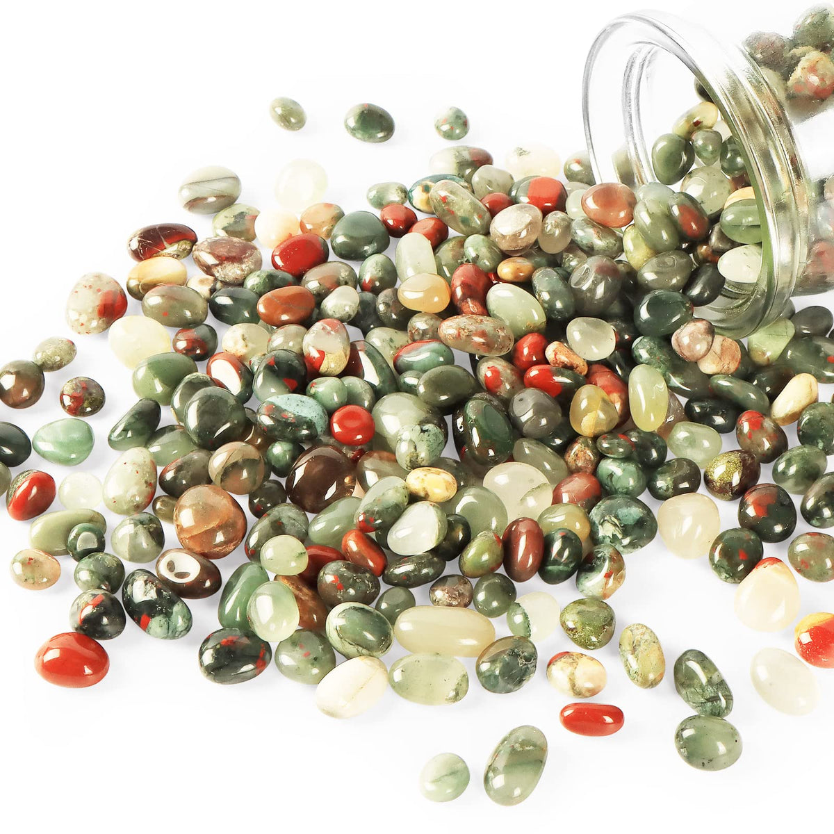 SMQ African Blood Stone Crystal Tumbled Chips Stone,Natural Gemstones Crushed Irregular Polished Healing Crystal Stones for Jewelry Making Home Flower Pot Fish Tank Decoration,1 lb