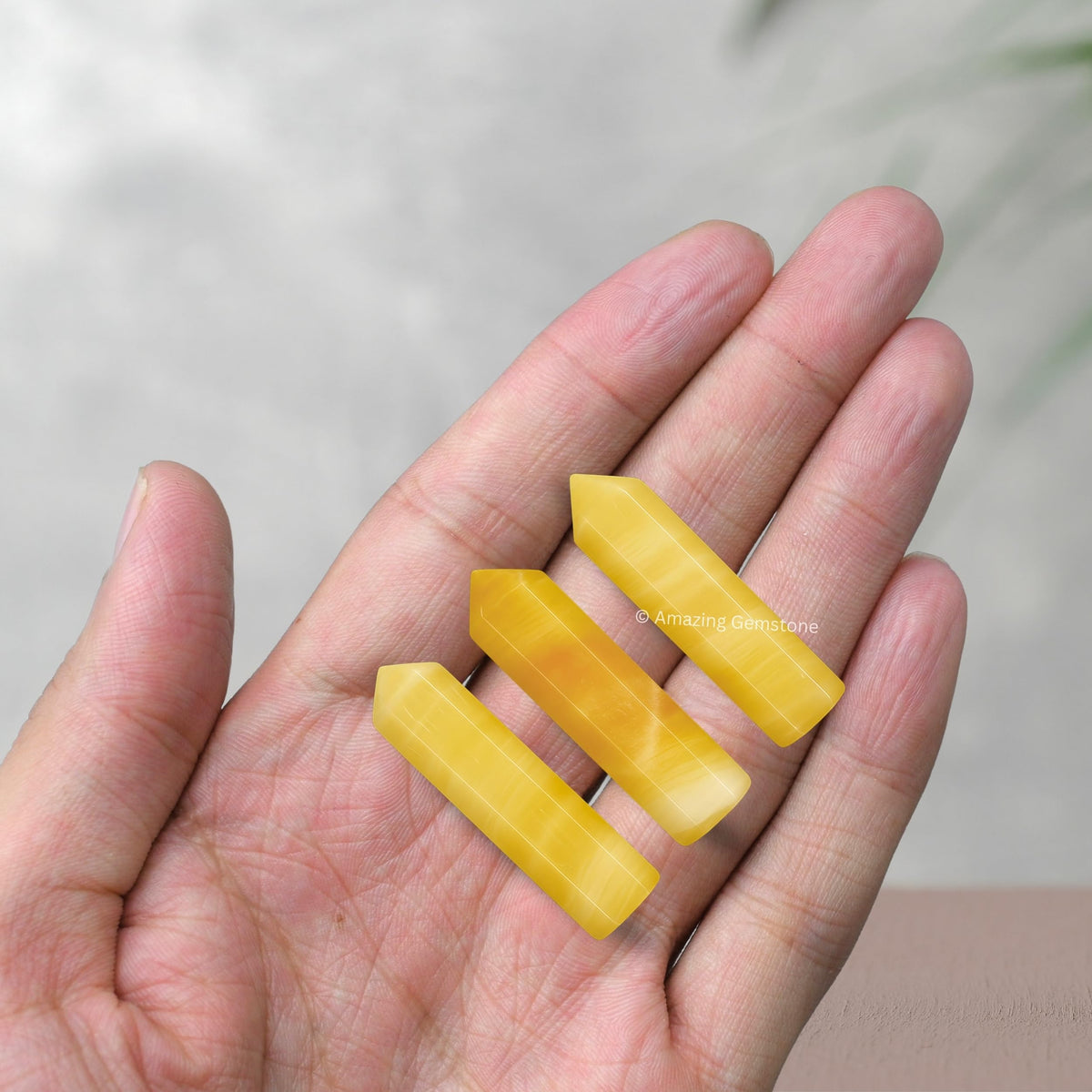 Amazing Gemstone Yellow Calcite Crystal Points Bulk Healing Crystals & Stones - Pack of 3 Single Terminated Healing Wand Point Bulk Crystals for Crafts, Crystal Grid, DIY Work - Premium Crystals