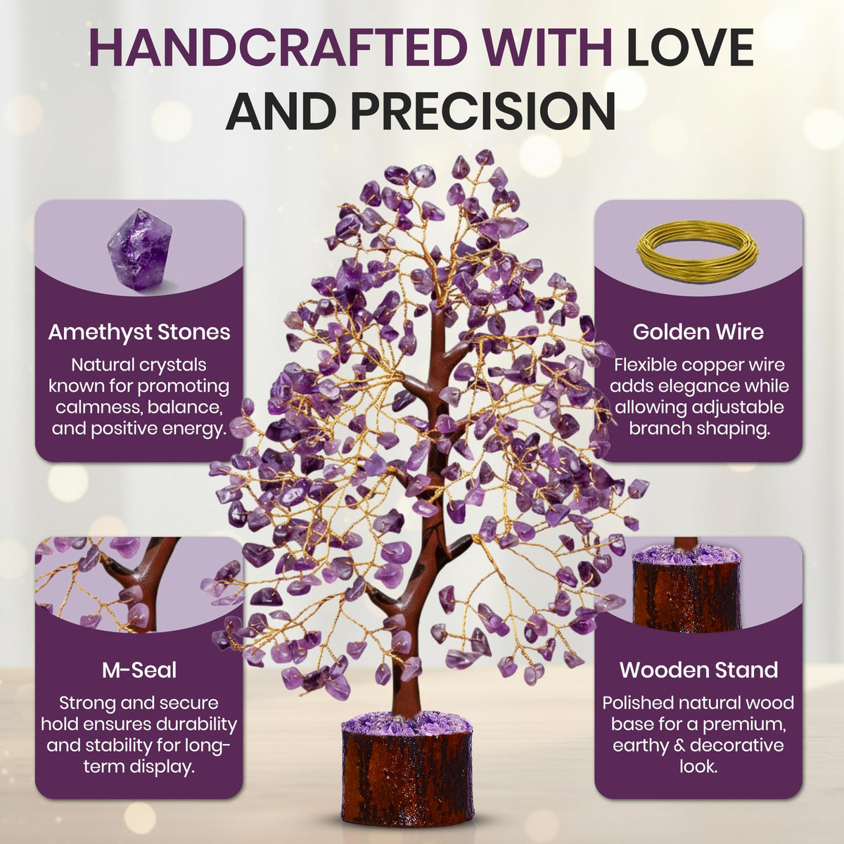 AstraVeda Amethyst Crystal Tree, Chakra Tree, Feng Shui, Positive Energy, Meditation Gift, Crystals and Stones, Spiritual Items, 300 Bead