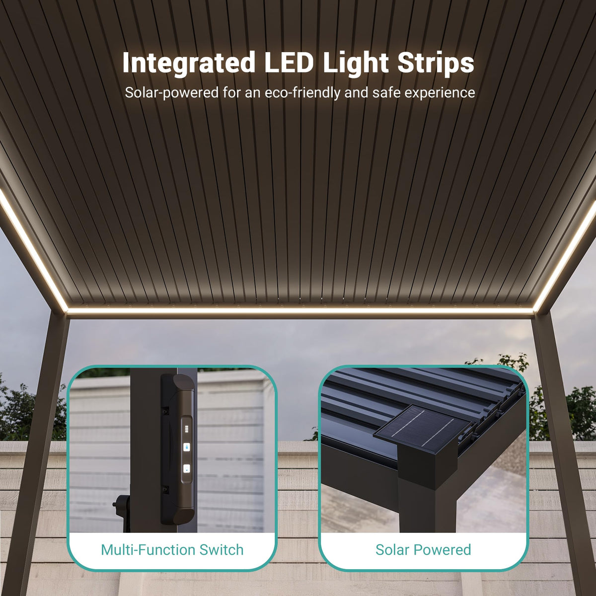 SANLUCE Patio LED Louvered Pergola, 12x20 Ft Outdoor Metal Pergolas with Adjustable Roof and LED Strip Lights, Easy Assembly Outdoor Pergola for Patio, Garden, Deck, Backyard(Brown)