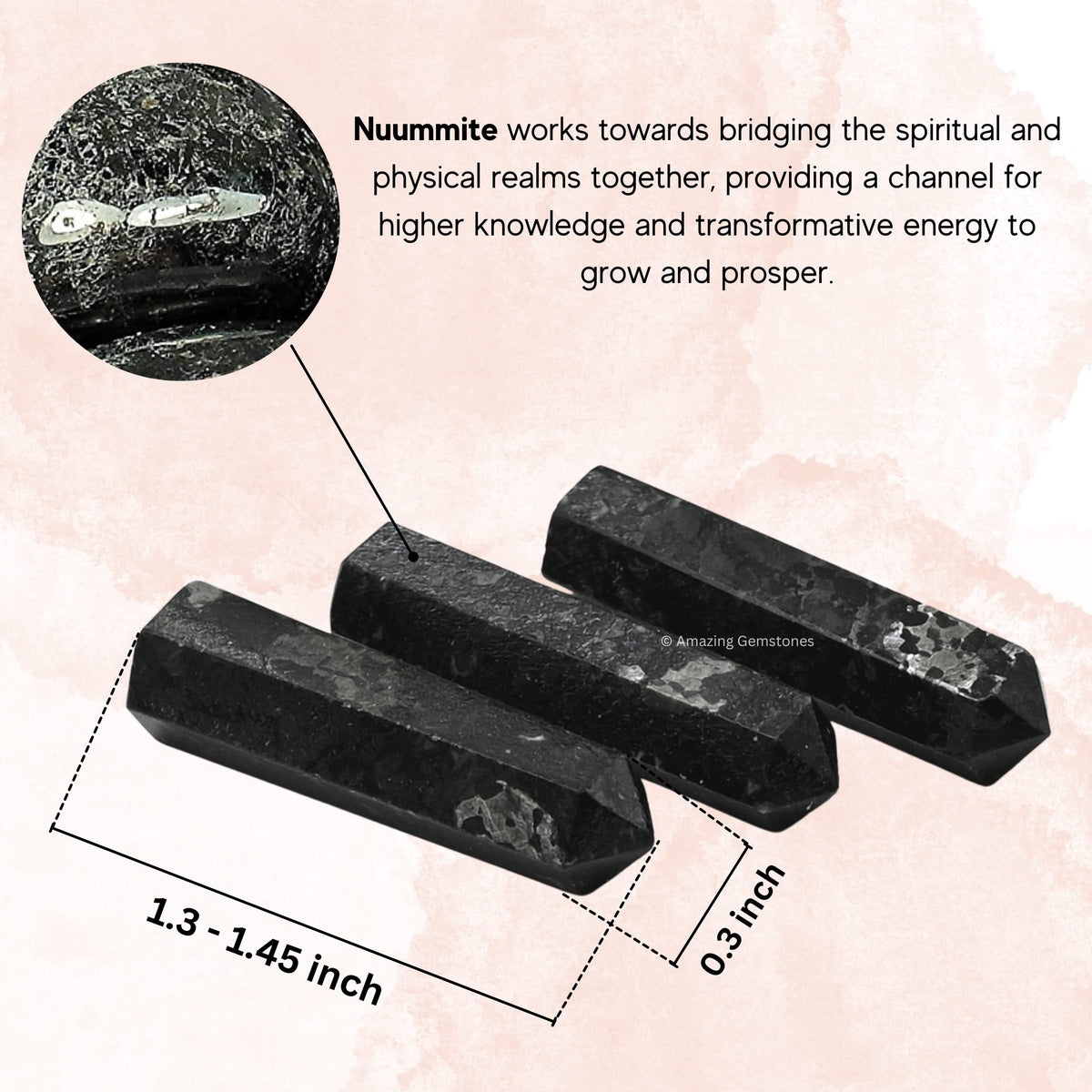 Amazing Gemstone Nuummite Crystal Points Bulk Healing Crystals & Stones - Pack of 3 Single Terminated Healing W& Point Bulk Crystals for Crafts, Crystal Grid, DIY Work - Premium Crystals
