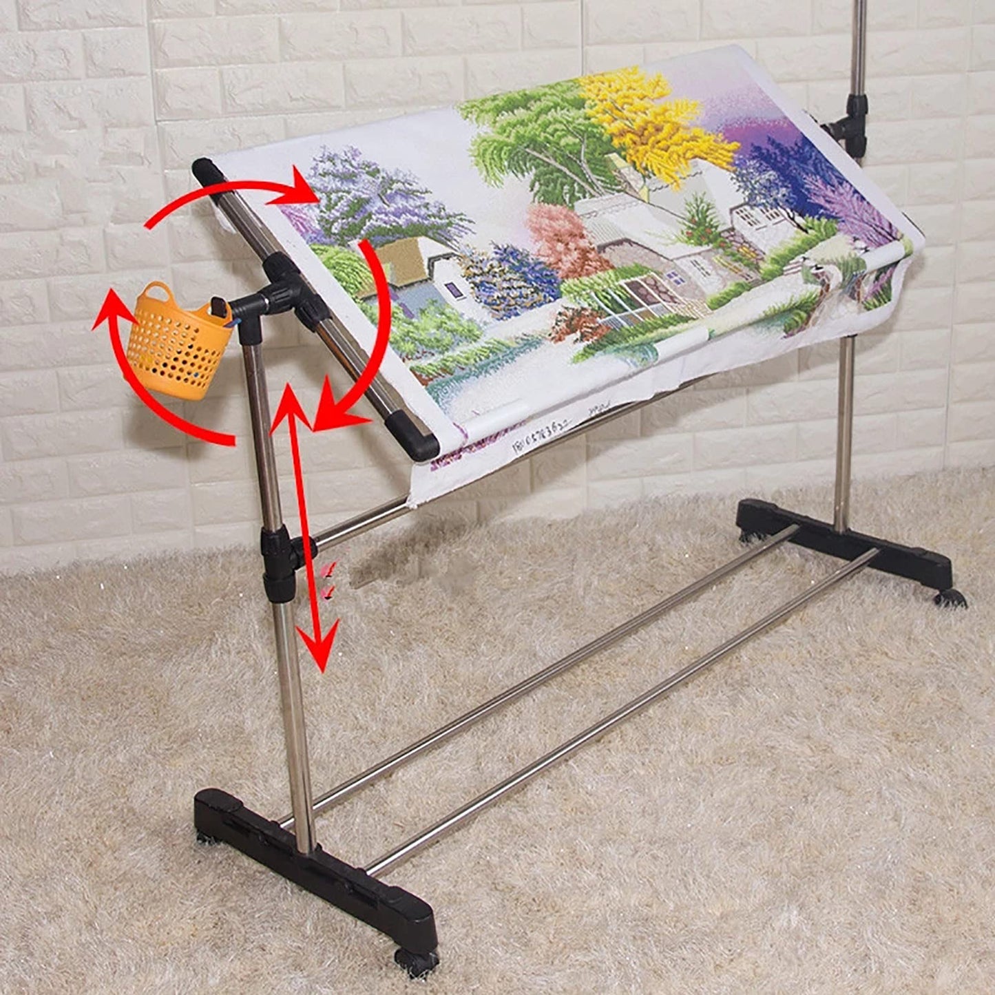 Adjustable Embroidery Stand - Needlework Floor Frame for Cross Stitch Craft, Height Adjustable Lap Table for Art & Sewing Holder, Standing Embroidery Tool for Increa