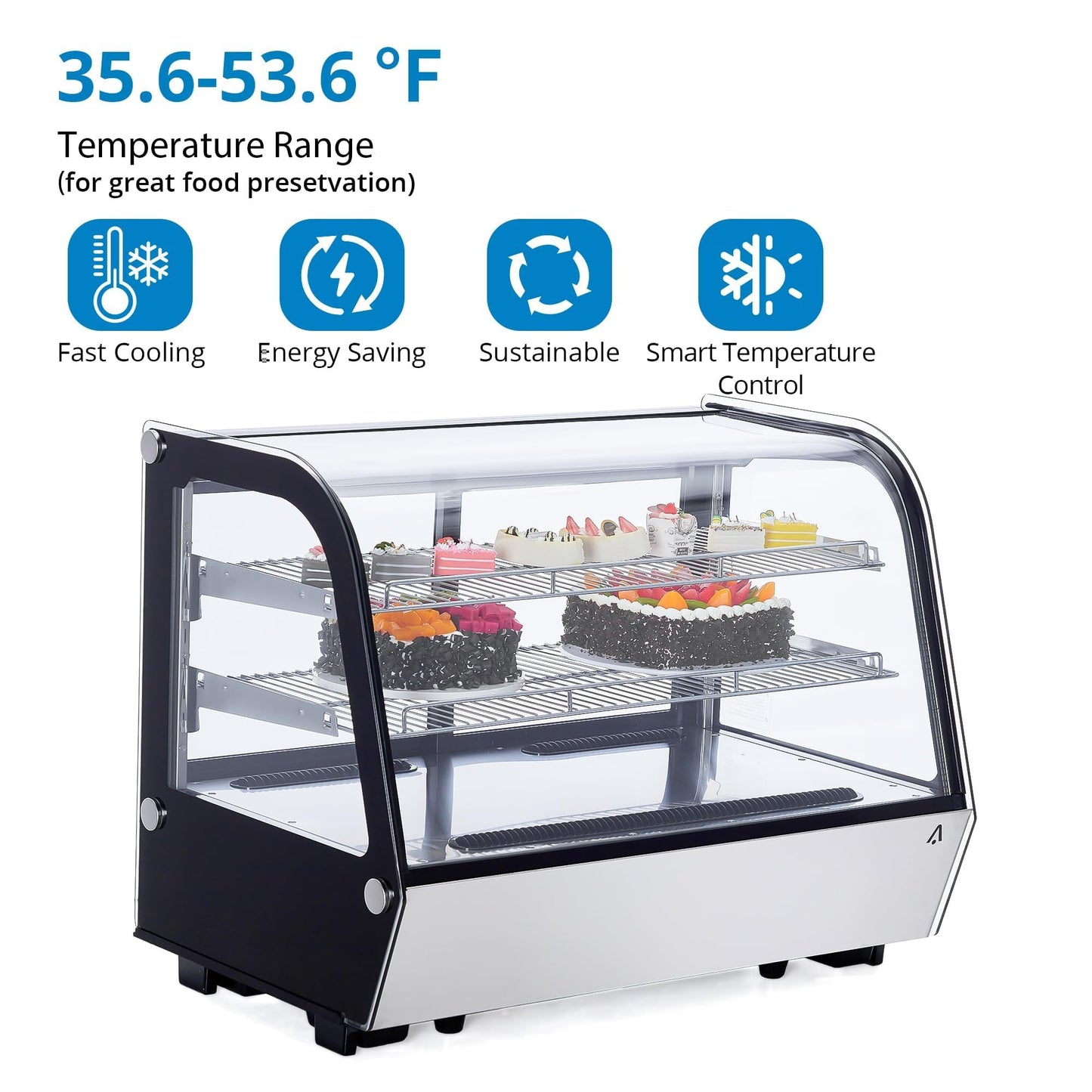 ActiveTrail 5.6 Cu.Ft Countertop Bakery Display Case – Double Glass Refrigerated, LED Lighting, Adjustable Shelves, Digital Temp Control, for Pastry, Cake, Sushi, 110V