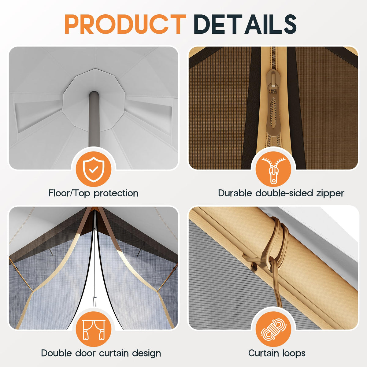 SPECRAFT Canvas Bell Tent for Camping, Waterproof Glamping Yurt Tent with Canopy & Stove Jack, Breathable Mesh 4-Season Family Shelter for Outdoor Camping, Parties, 8–10 Person