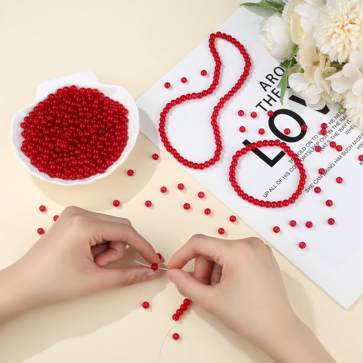 NUKAYAI 500Pcs Red Glass Beads for Bracelets, 6mm Round Glass Crystal Beads for Bracelet Jewelry Making Kits and DIY Crafts Earring Necklaces Suitable for Beginners(Red)