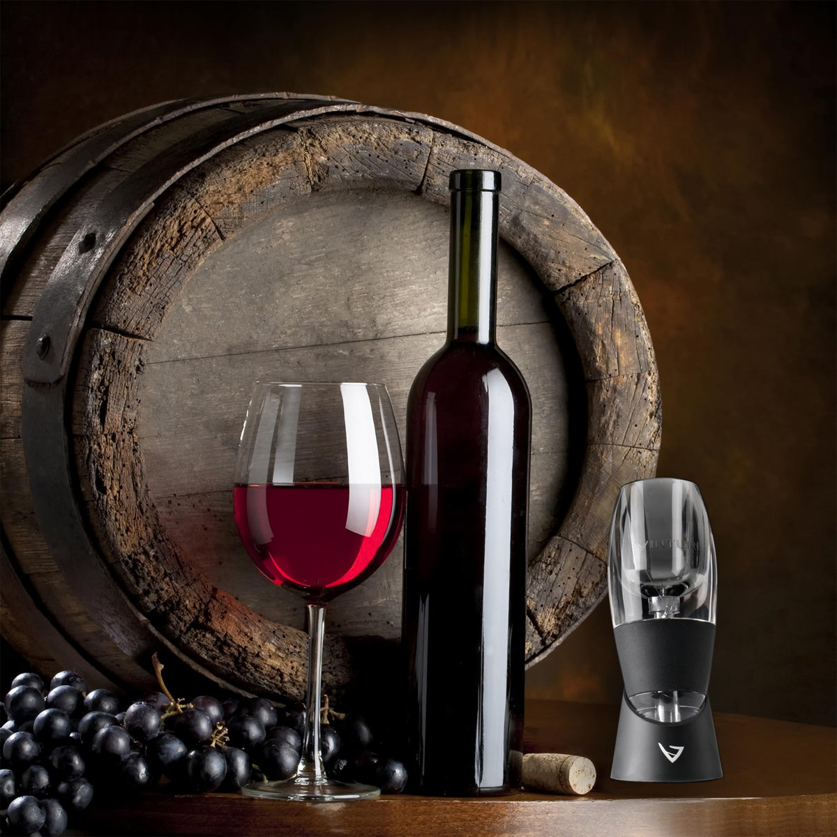 Vinturi Wine Aerator Pourer and Decanter for Red Wines Patented Design Perfectly Aerates Wines By The Glass or Bottle With Distinctive Sound, Includes No-Drip Base & Sediment Screen, Black