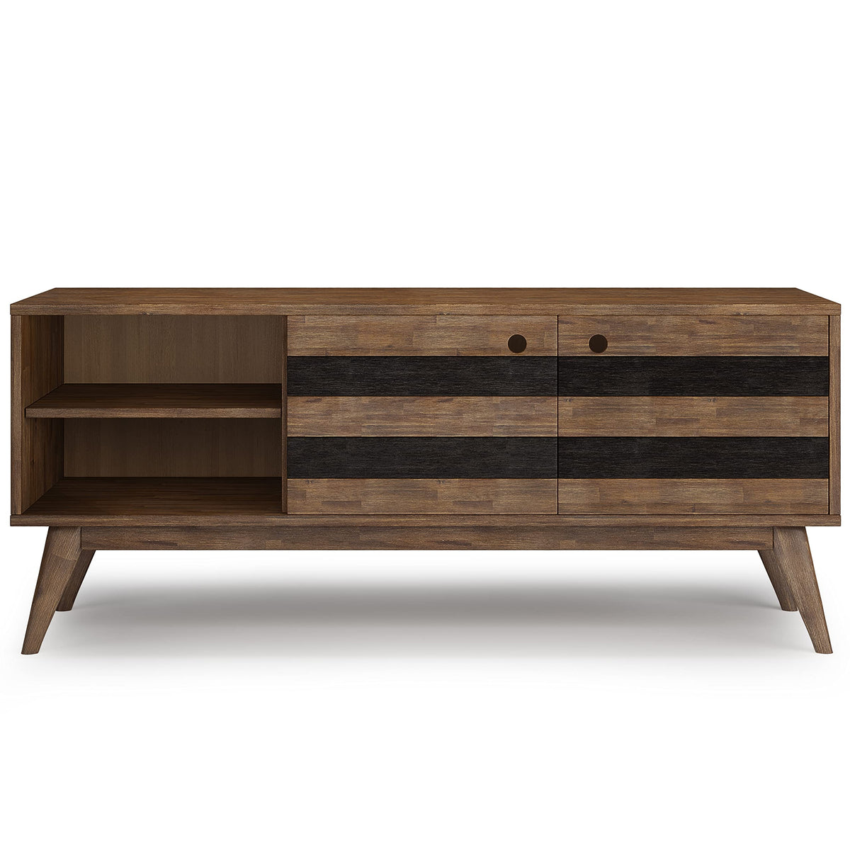 SIMPLIHOME Clarkson SOLID ACACIA WOOD 60 inch Wide Mid Century TV Media Stand in Rustic Natural Aged Brown For TVs up to 65 inches for the Living Room and Entertainment Center