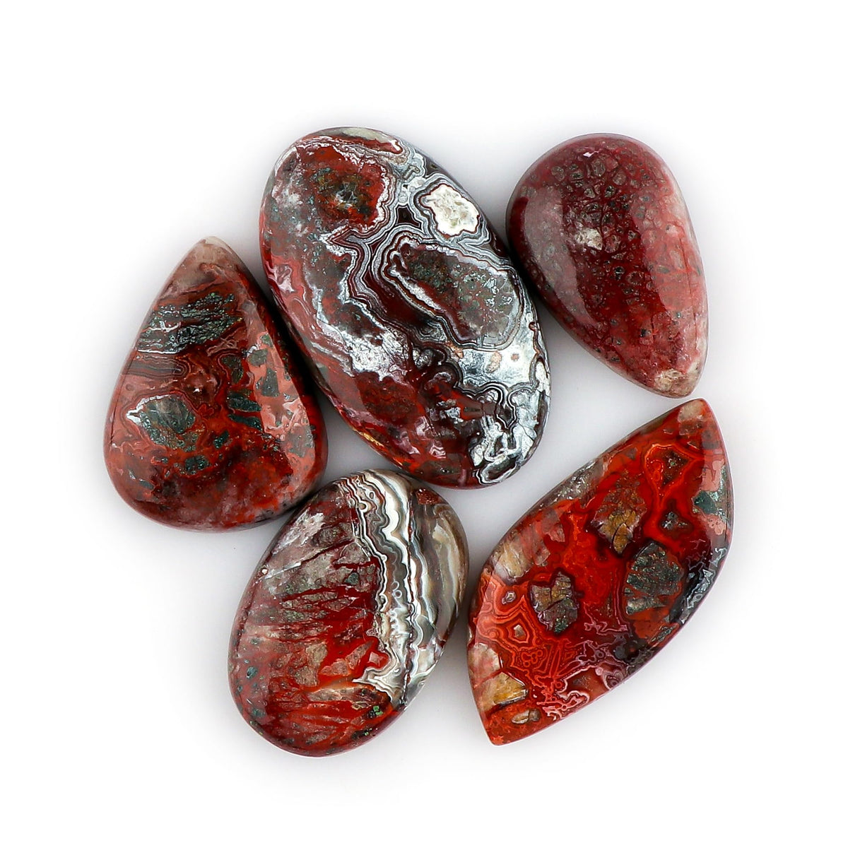CRYSTALIS 5pcs, 25mm+ Natural Crazy Lace Agate Loose Gemstone Wholesale Bulk Cabochons Jewelry Making Supply, Chakra & Healing Polished Stones, Wire Wrapping, DIY, Gem Collection