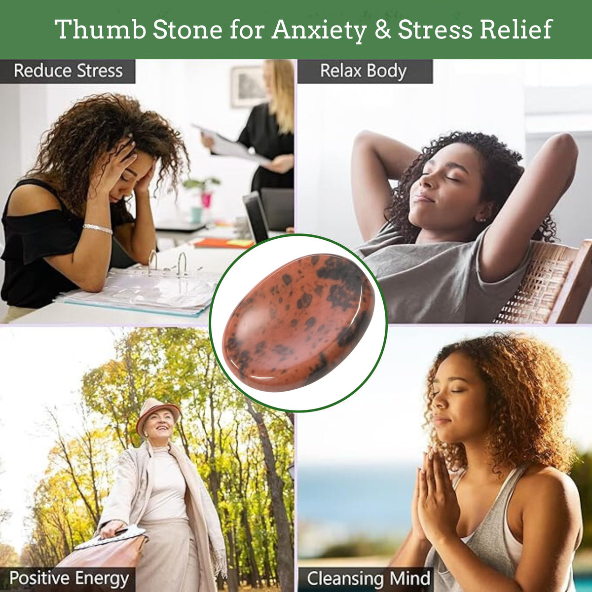 Anaya Agate Mahogany Obsidian Worry Stones Certified Crystal Thumb Worry Stone for Anguish, Relaxing and Soothing Balance Stones for Meditation Stress Relief Crystals and Healing Stones for Men, Women