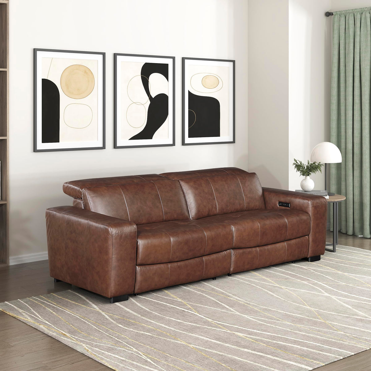Lexicon Sectional Couches for Living Room-Modular Sectional Sofa, Power Double Reclining Loveseat, Power Headrests, Charging Ports, 2 Seater Recliner Couch, Top Grain Leather Brown