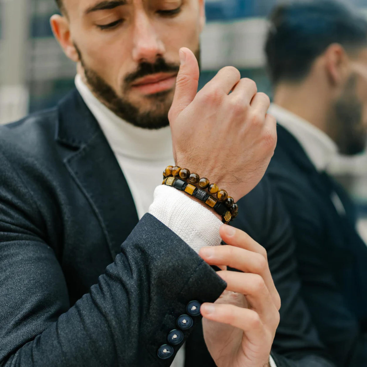 GT collection Brown Tiger Eye Bracelet for Men, Adjustable Beaded Bracelet - Gemstone Energy Bracelet for Focus and Clarity, Handcrafted Men's Jewelry Gifts for Men