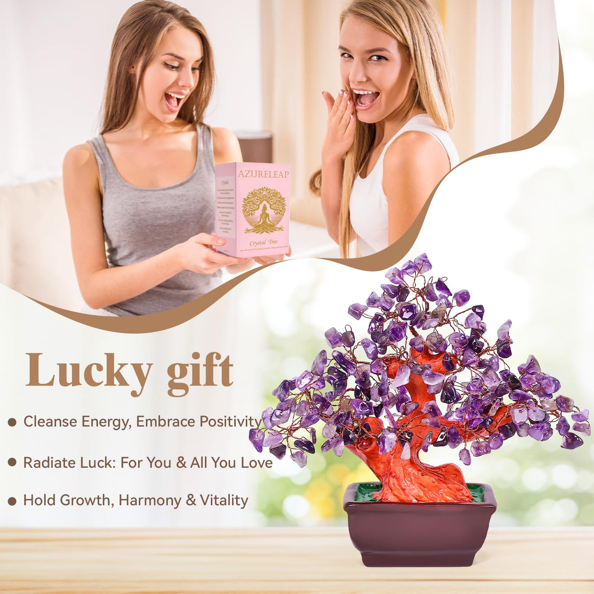 AzureLeap Feng Shui Quartz Crystal Money Tree Bonsai Style Decoration for Luck and Wealth (Purple)