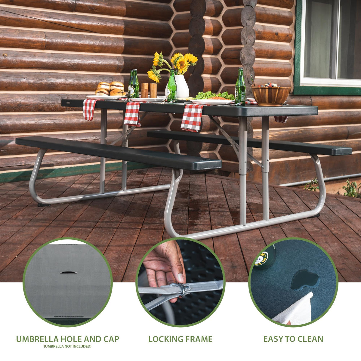 LIFETIME 6-Foot Classic Folding Picnic Table, Seats 8, Green