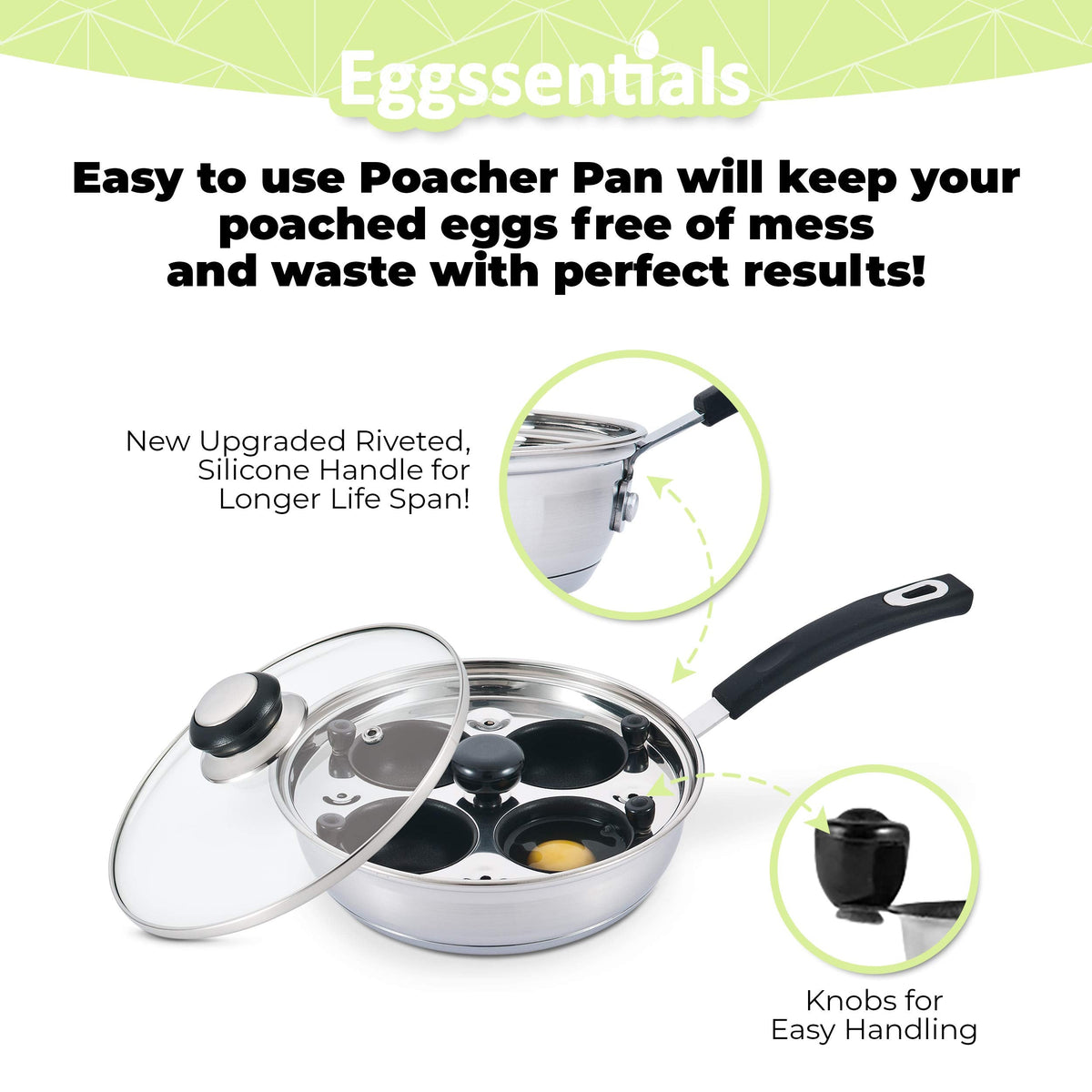 Eggssentials Pancake Batter Dispenser - Poached Egg Maker, Stainless Steel Egg Poaching Pan