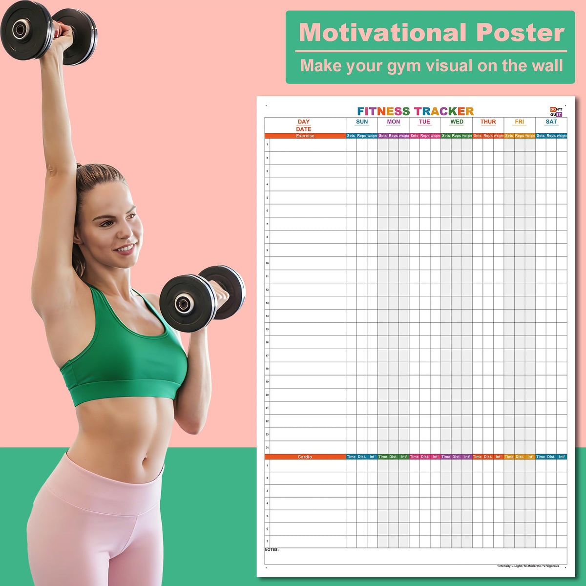 Large Dry Erase Fitness Calendar For Wall,24x36 Inch Erasable Fitness Log Weekly Exercise Chart For Tracking Exercise Cardio,Home Gym Whiteboard Poster For Men & Women Workout Lovers