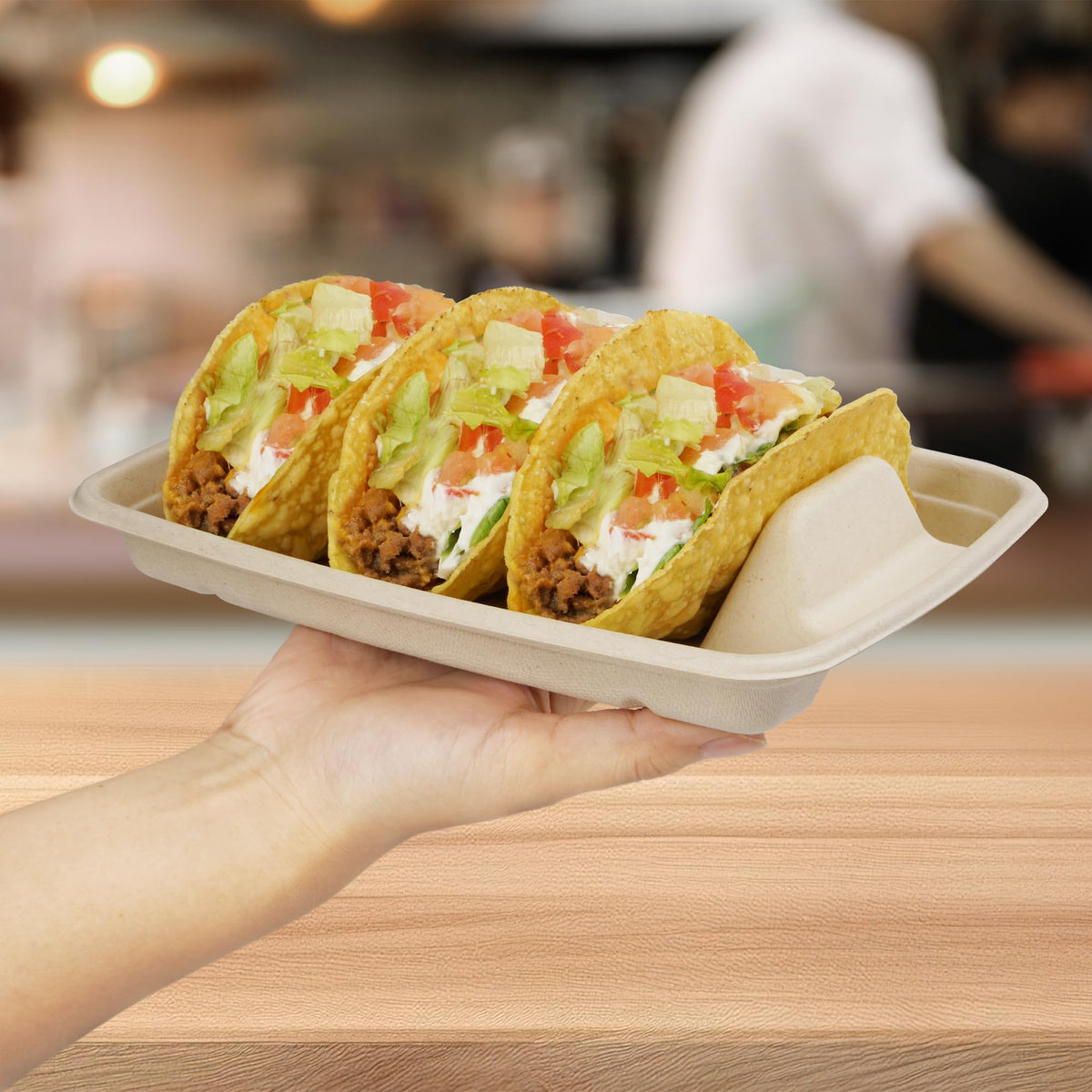 BIRCHIO 50 Pack Heavy Duty Disposable Fiesta Taco Holders, Taco Plates with 3 Dividers Serving for Party, Taco Stand for Taco Tuesday, Perfect for Taco Bar Supplies