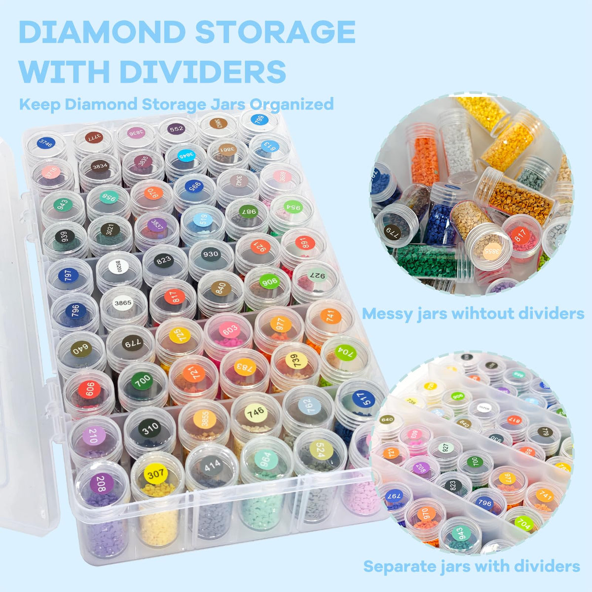 BMHHWAI 1Pack Diamond Painting Storage Containers, 60 Grids Diamond Art Organizer and Labels, Bead Organizer Diamond Painting Case Accessories for DIY Diamond Art Craft Jewelry Bead Storage(Clear)