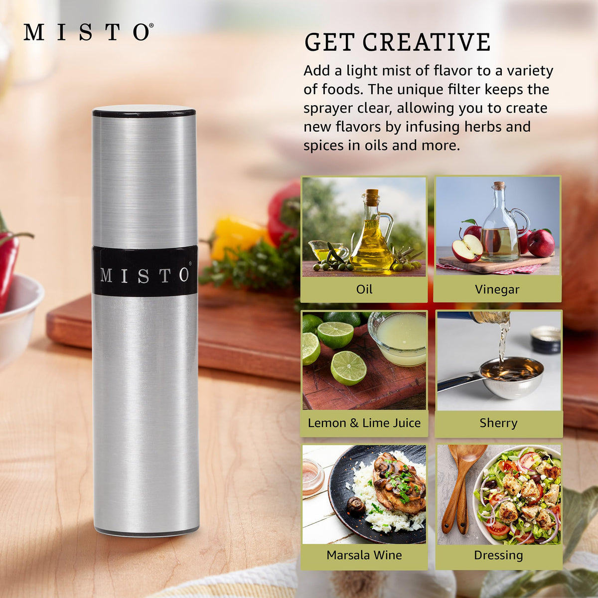 Misto Aluminum Oil Sprayer, Set of 2, Versatile Refillable Aerosol Sprayers for Olive Oil, Vinegar, Lemon Juice, Dressings, and More, Ideal for Cooking, BBQ, and Air Fryers