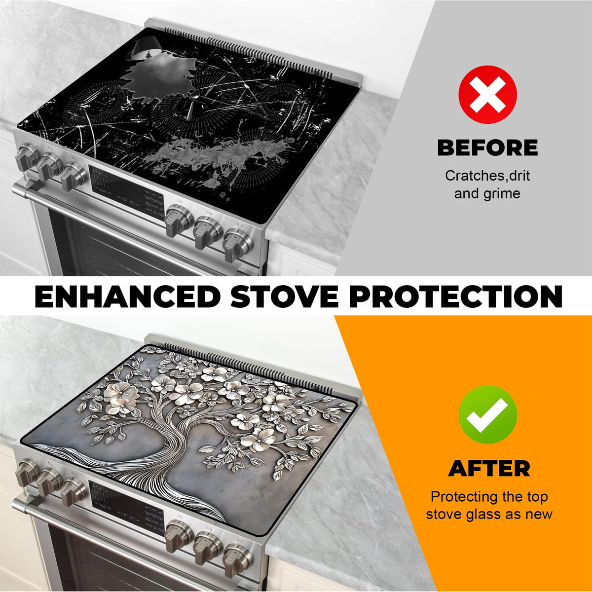 BSFHH Heat-Resistant Glass Stove Top Cover with Anti-Slip Rubber Coating – Electric Stove Protector, Scratch-Resistant, Expands Counter Space, Stylish Kitchen Decor (Tree)
