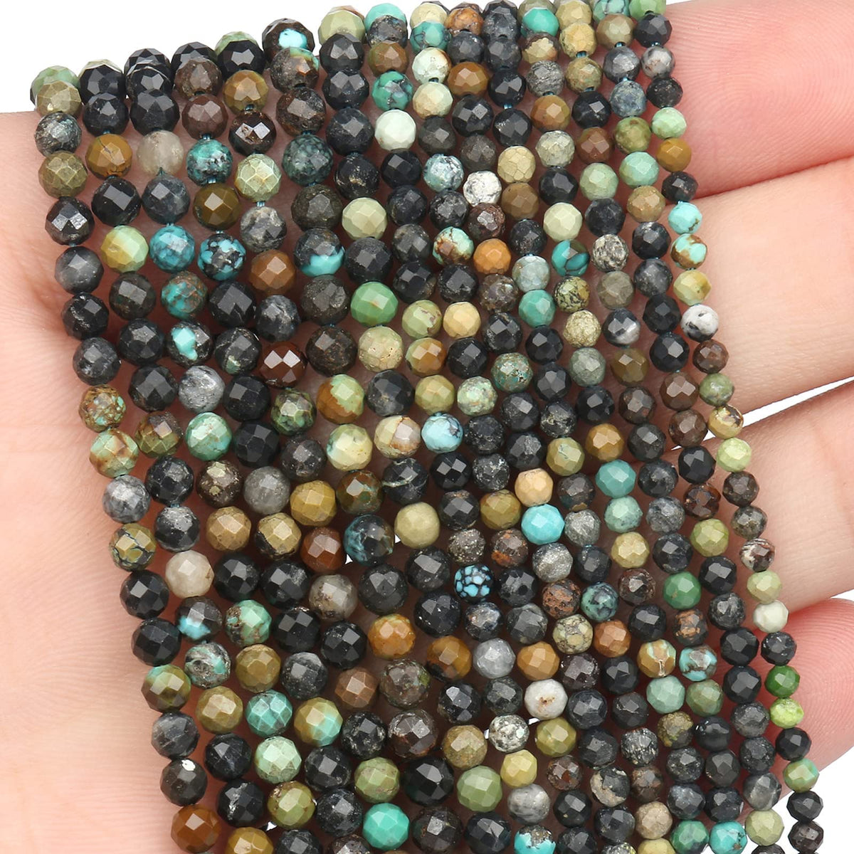 Song Xi 90pcs 4mm Natural African Turquoise Gemstone Beads Faceted Round Loose Stone Beads for Jewelry Making