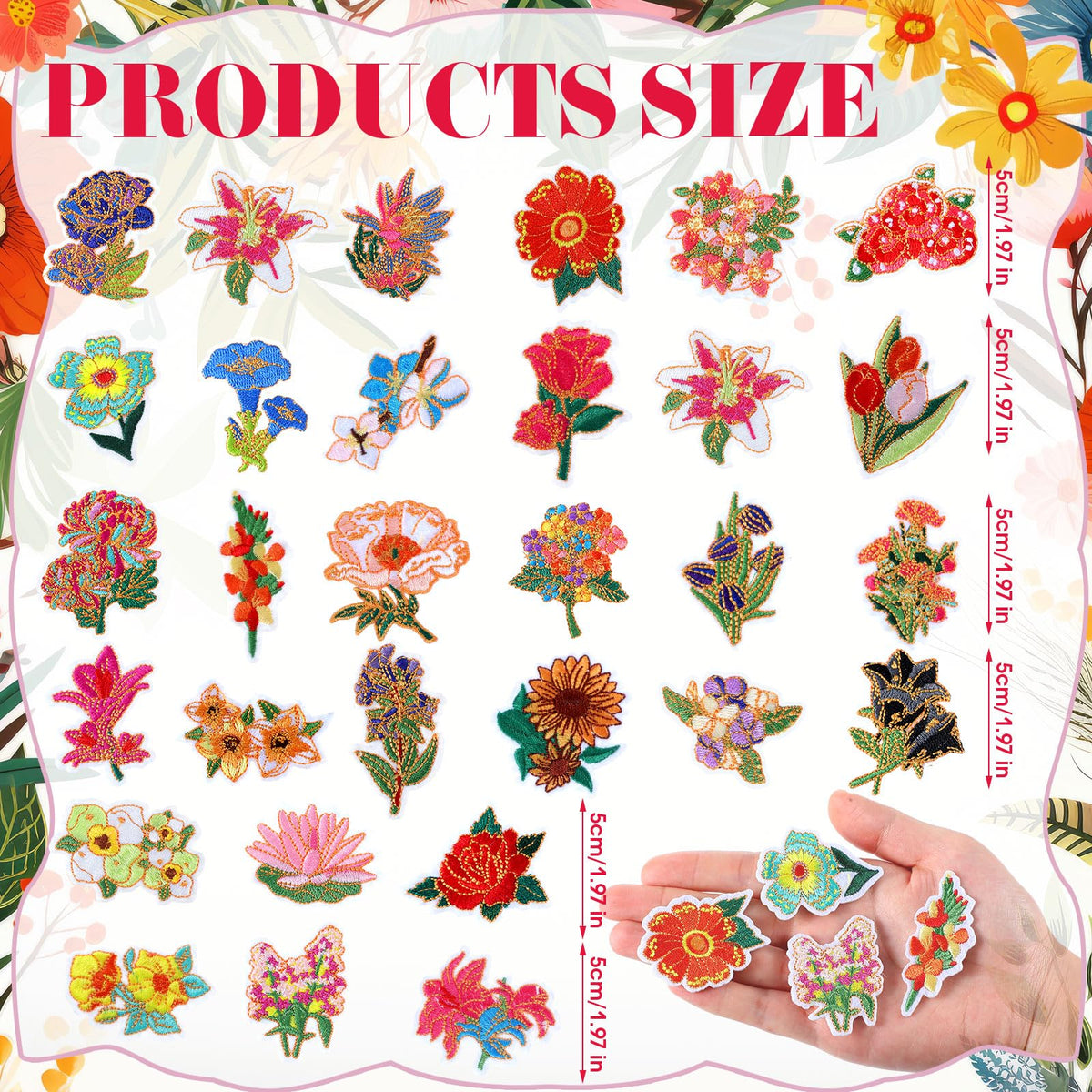 Thiccywoov 60 Pcs Flower Iron on Patches Bulk Embroidered Spring Floral Iron on Hat Patch Rose Sunflower Lily Daisy Peony Tulip Applique Sew on for Hat Clothing Shirt Backpack Jeans Pants DIY Craft